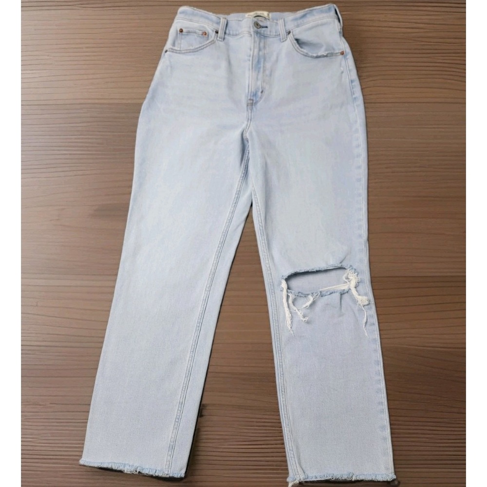 Abercrombie & Fitch Women's Mom Jeans Size Curve Love 27 Distressed Knee Raw Hem